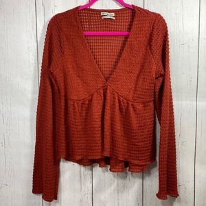 Urban Outfitters Womens Crochet Bell Sleeve Hi Low Orange Top
